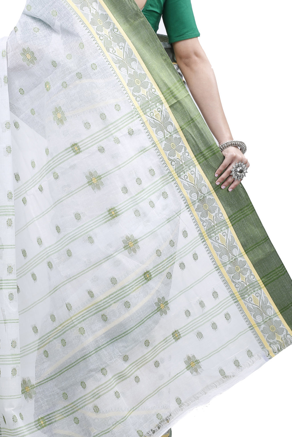 Green White Pure Cotton BolLata_Tant Tant Saree (200)